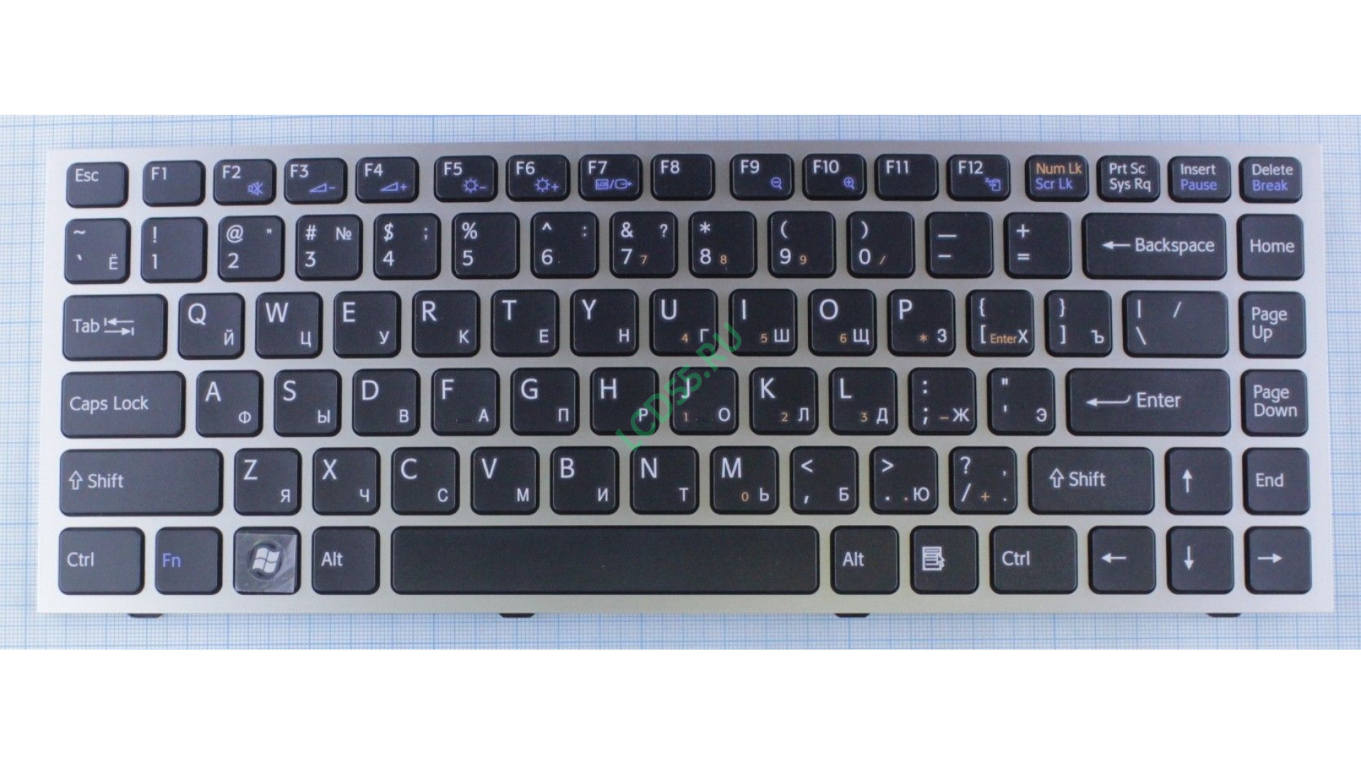 Клавиатура Sony vaio VPC-S series (серебристая, чёрные кнопки)