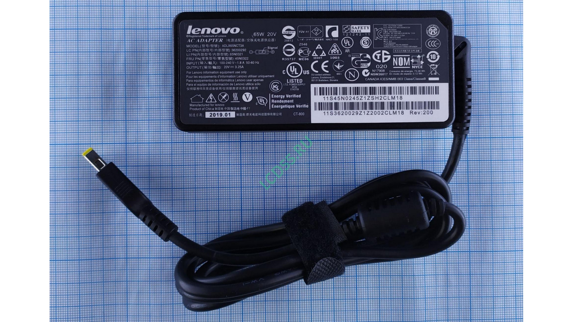 Блок питания Lenovo 20V 3.25A 65W прямоугольный штекер HiCopy
